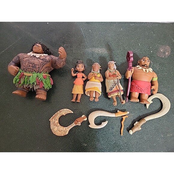 Disney Moana Action Figures Lot Chief Tui Maui Toys 3"-4" cake toppers - Picture 6 of 6